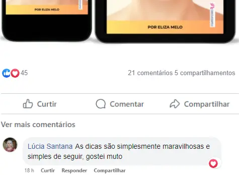 Depoimento no Facebook de três mulheres elogiando o ebook de skincare e compartilhando os resultados positivos que obtiveram.