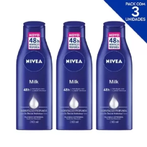 Kit Hidratante Milk Nivea em um fundo branco.