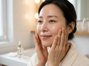 Mulher coreana de 40 anos cuidando da pele: como as coreanas eliminam manchas do rosto